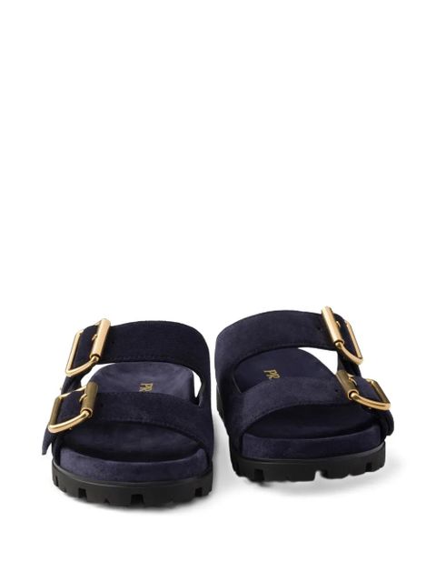 Prada buckle suede slides - Blue