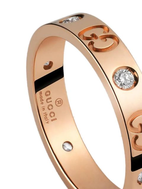 Gucci thin rose gold diamond icon ring - Pink