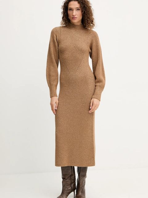 Twinset sukienka z wełną kolor brązowy maxi prosta 252TT3460 - zdjęcie produktu nr 1