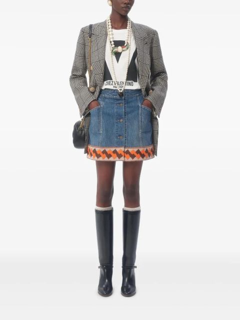 Valentino Garavani jacquard-trim mini skirt - Blue