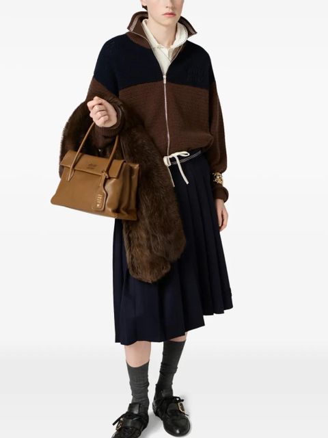 Miu Miu logo-detail zipped cardigan - Brown