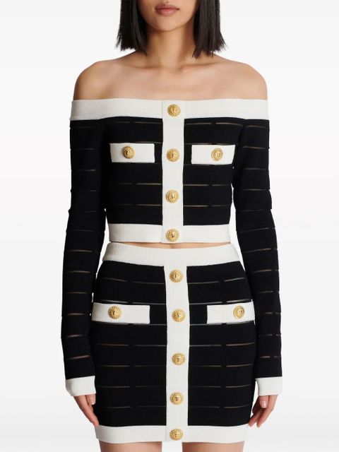 Balmain off-shoulder knitted top - Black