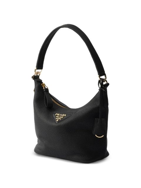 Prada logo-plaque leather shoulder bag - Black