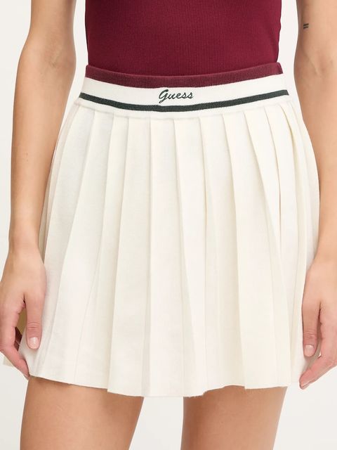 Guess spódnica z wełną SABINA kolor beżowy mini rozkloszowana V5BD02 Z1152 - zdjęcie produktu nr 1