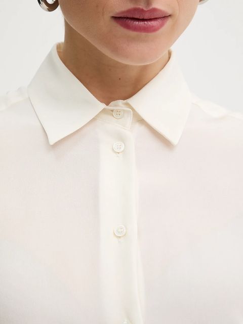 Weekend Max Mara koszula jedwabna CURVONE damska kolor beżowy regular z kołnierzykiem klasycznym 2615111121600