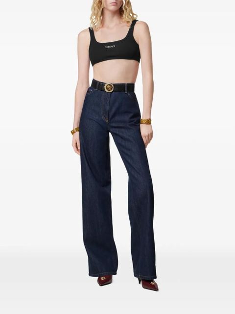 Versace embroidered-logo top - Black