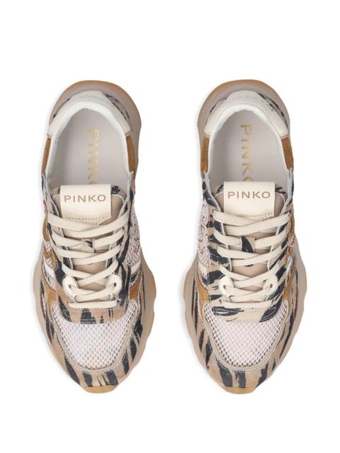 PINKO Zoe tiger-print logo sneakers - Neutrals