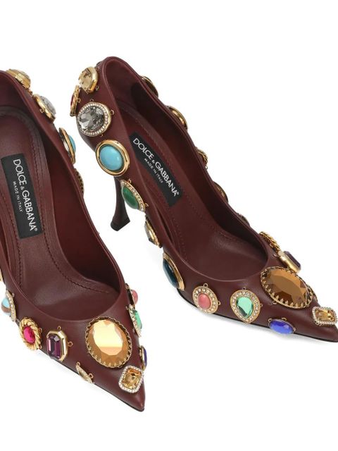 Dolce & Gabbana 105mm jewel-embellished pointed-toe pumps - Brown - zdjęcie produktu nr 2