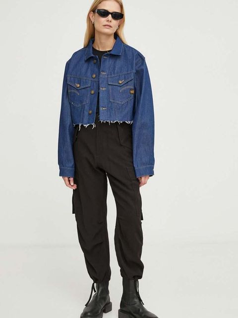 G-Star kurtka jeansowa damska kolor granatowy przejściowa oversize - zdjęcie produktu nr 1