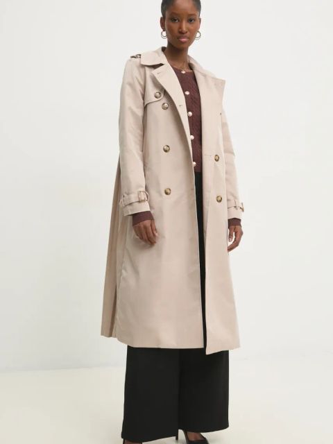 Answear.LAB płaszcz damski kolor beżowy przejściowy dwurzędowy