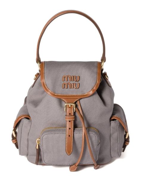 Miu Miu leather-trimmed canvas backpack - Grey - zdjęcie produktu nr 1