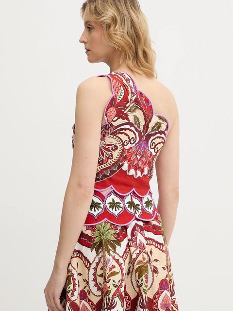 Farm Rio bluzka z dodatkiem lnu damska kolor czerwony wzorzysta 344015