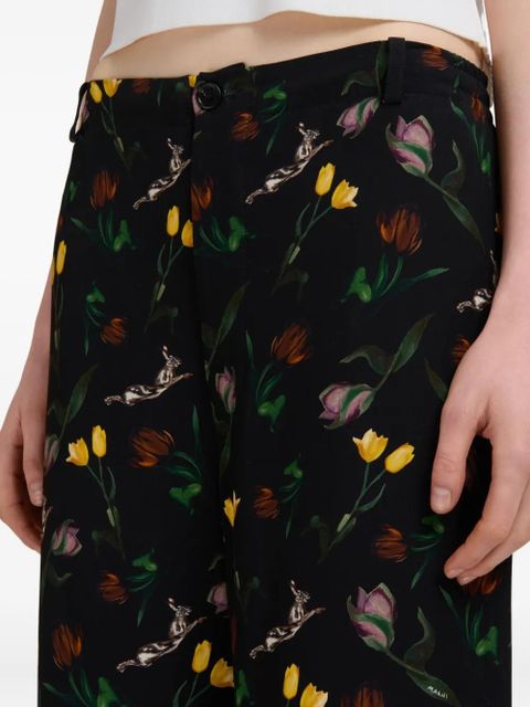 Marni floral-print wide-leg trousers - Black