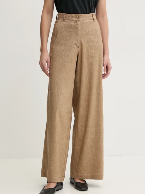 Sessun spodnie lniane damskie kolor beżowy szerokie high waist 25207003 - zdjęcie produktu nr 1