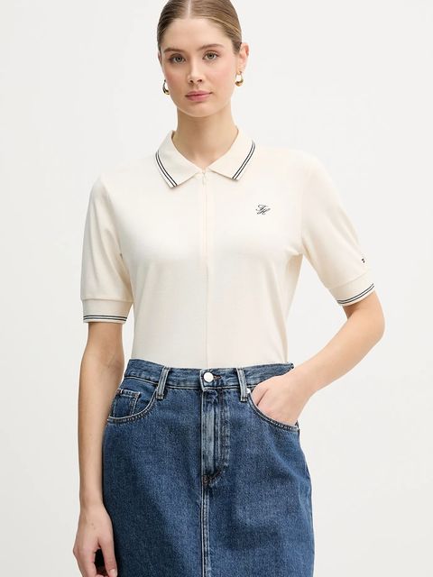 Tommy Hilfiger polo damski kolor beżowy WW0WW47853 - zdjęcie produktu nr 1