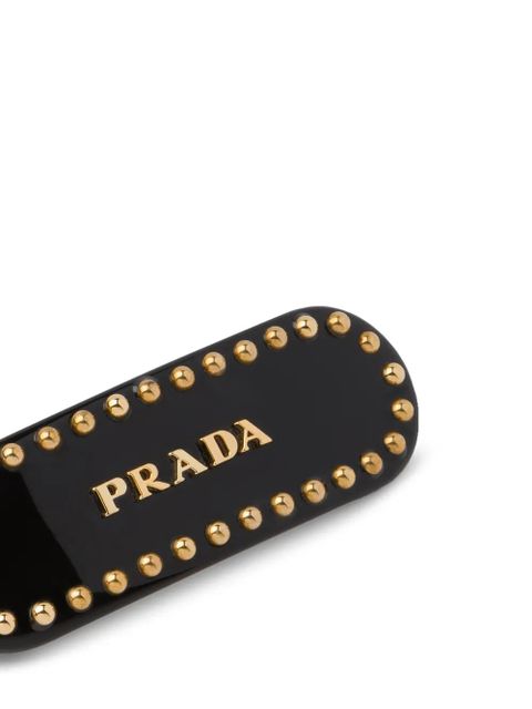 Prada logo-print studded hair clip - Black