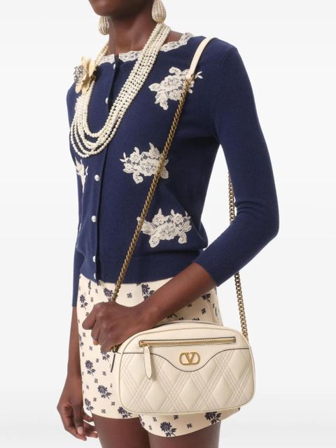 Valentino Garavani lace-trim embroidered cardigan - Blue