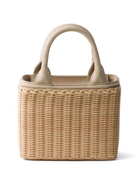 Prada small wicker and canvas tote bag - Neutrals - zdjęcie produktu nr 2