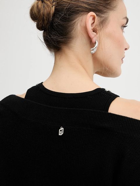 Liu Jo sukienka z dodatkiem wełny kolor czarny maxi prosta MF5161 MA85Q