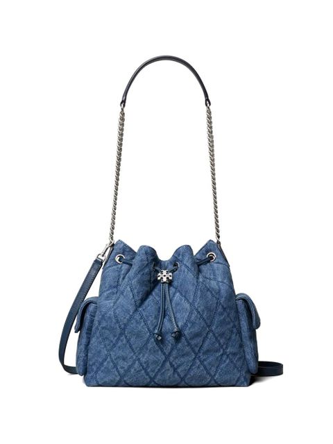 Tory Burch Charlie quilted denim drawstring shoulder bag - Blue - zdjęcie produktu nr 1
