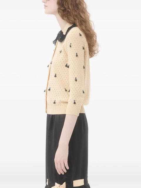 Valentino Garavani ruffled-collar embroidered cardigan - Neutrals