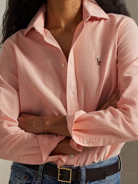 Polo Ralph Lauren koszula bawełniana damska kolor pomarańczowy relaxed z kołnierzykiem klasycznym 211970736