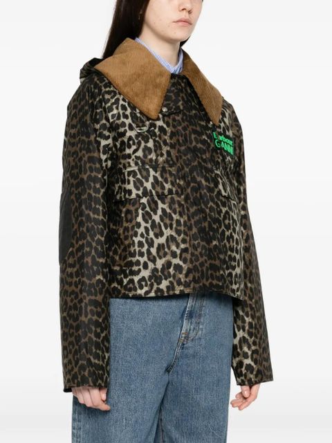 Barbour x Ganni leopard-print corduroy-collar jacket - Brown