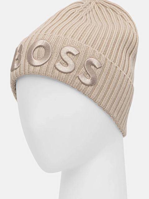 BOSS czapka wełniana kolor beżowy 50497815