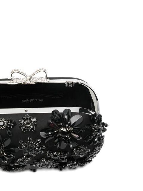 Self-Portrait floral-embellished clutch bag - Black