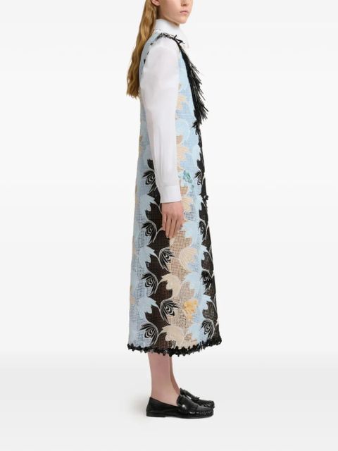 Marni embroidered fringe V-neck dress - Blue