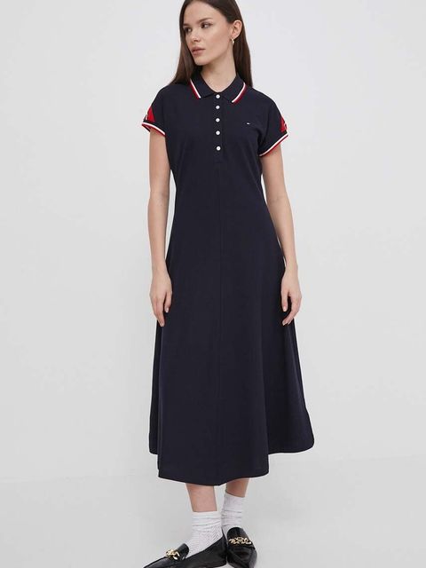 Tommy Hilfiger sukienka kolor granatowy midi rozkloszowana WW0WW41269