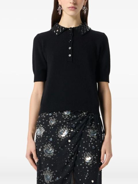 Blumarine embroidered wool polo shirt - Black