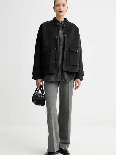 Sessun kurtka z dodatkiem wełny kolor szary przejściowa oversize 25112006