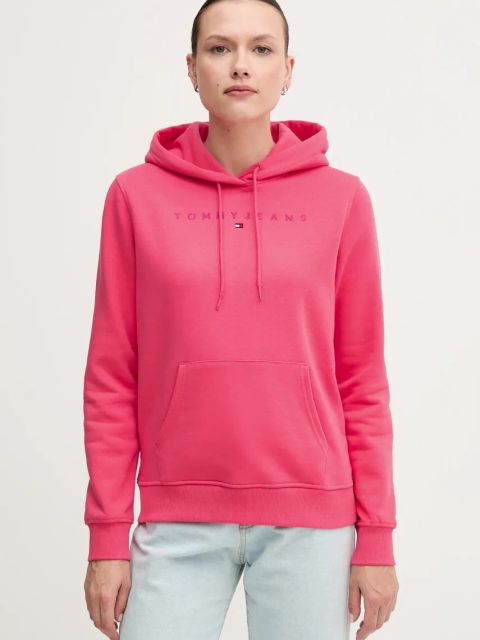 Tommy Jeans bluza damska kolor różowy z kapturem z aplikacją DW0DW20304