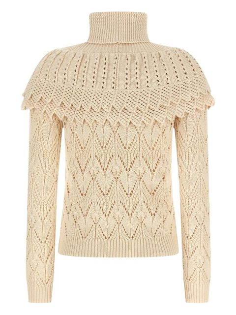 ZIMMERMANN ruffled-collar crocheted sweater - Neutrals - zdjęcie produktu nr 2