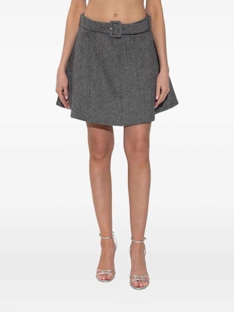 Self-Portrait belted A-line mini skirt - Grey