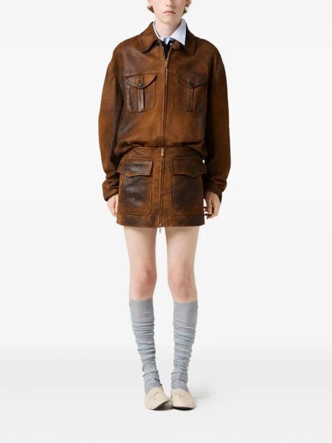 Miu Miu embossed-logo leather jacket - Brown - zdjęcie produktu nr 2