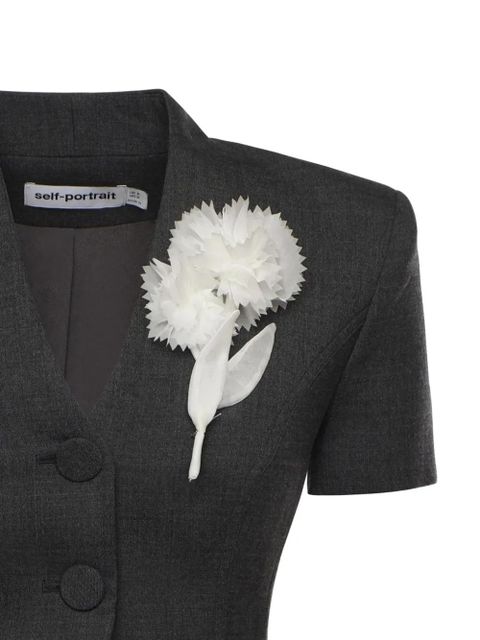 Self-Portrait floral appliqué buttoned dress - Grey