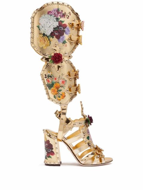 Dolce & Gabbana floral-print gladiator sandals - Gold - zdjęcie produktu nr 1