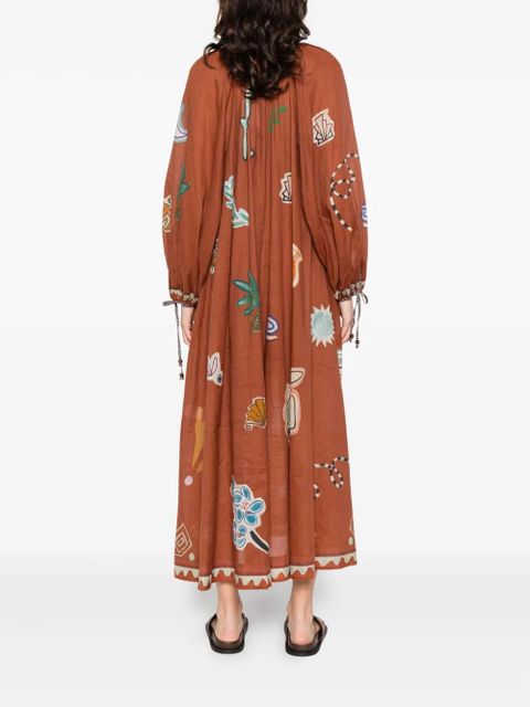 ALEMAIS x LRNLE tie-fastening midi dress - Brown