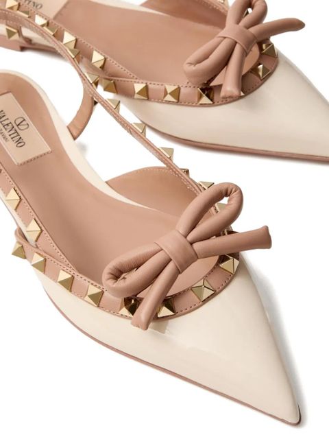 Valentino Garavani Rockstud Bow slingback ballerina shoes - Silver