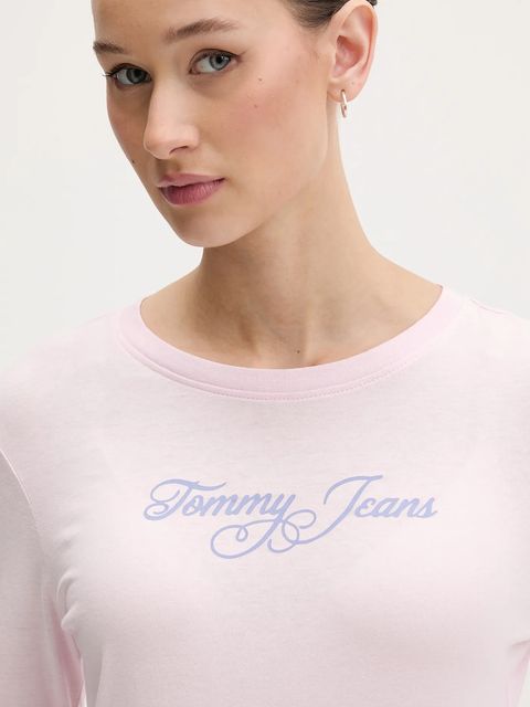 Tommy Jeans longsleeve bawełniany kolor różowy DW0DW21844