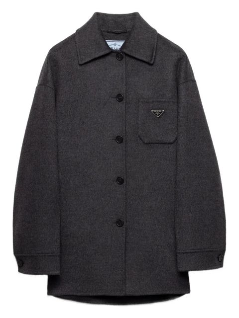 Prada contrast-collar buttoned coat - Black - zdjęcie produktu nr 1