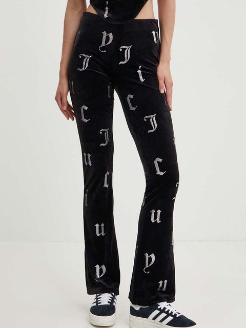 Juicy Couture spodnie dresowe welurowe BRIAH AO DIAMANTE TROUSERS kolor czarny wzorzyste JCMBJ224253