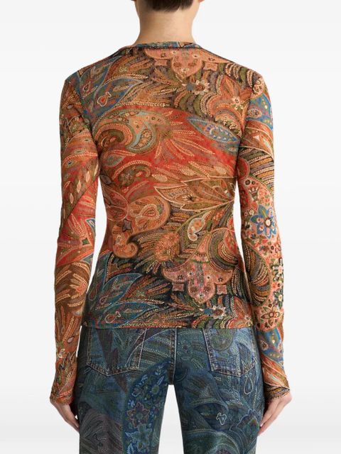 ETRO paisley tulle long-sleeve top - Multicolour