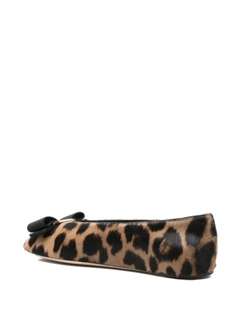Ferragamo leopard-print bow ballet flats - Brown