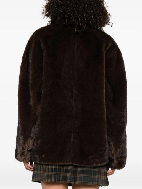SANDRO faux-fur buttoned coat - Brown