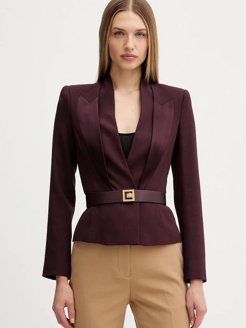 Elisabetta Franchi marynarka z dodatkiem wełny kolor bordowy dwurzędowa gładka GI17656E2 - zdjęcie produktu nr 1