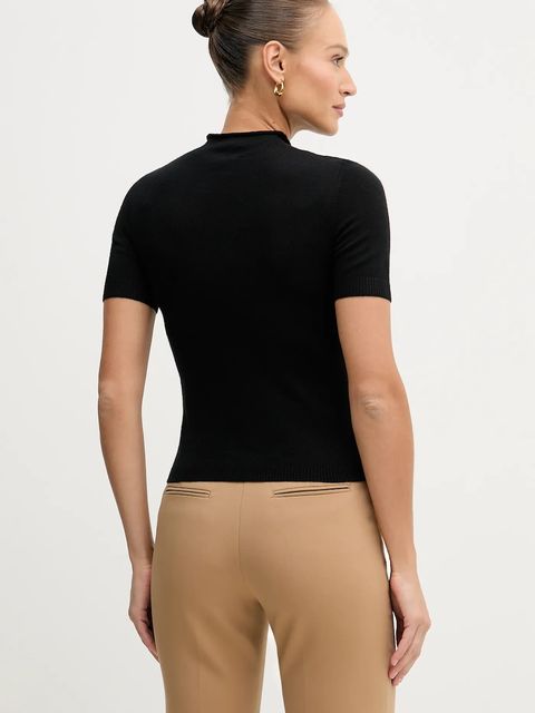 Sisley sweter z dodatkiem wełny damski kolor czarny z półgolfem 11BAM105P