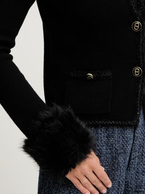 Twinset marynarka z dodatkiem wełny kolor czarny jednorzędowa gładka 252TT3040